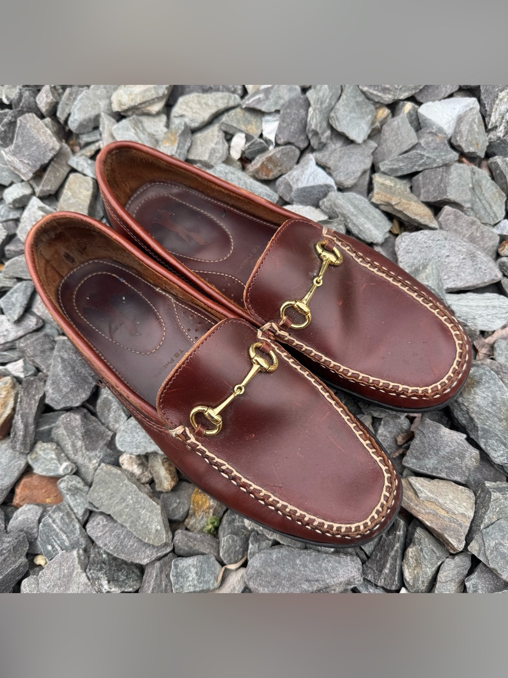 TB Phelps Leather  Moccasin Slip On Loafers Shoes Mens US 11.5 Brown Gold 710-05